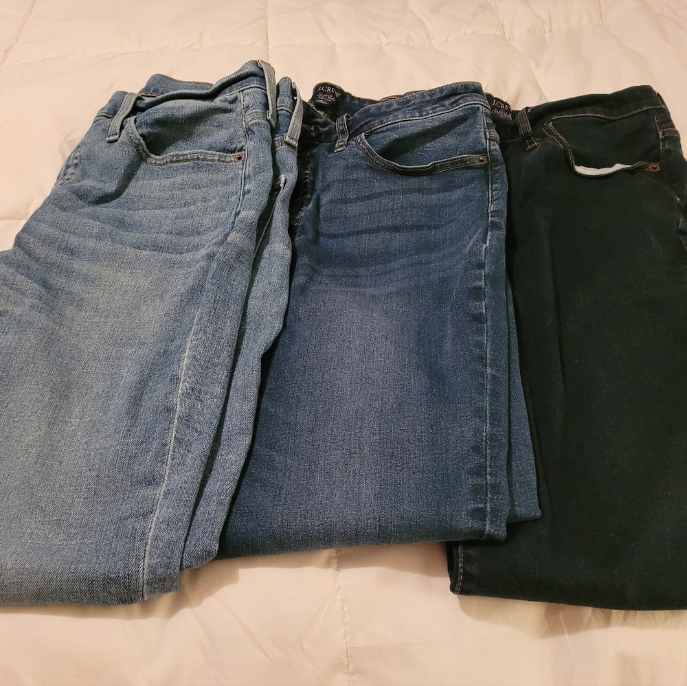 J. Crew Women's Light, Medium, and Dark Blue Skinny Jeans Bundle.